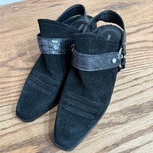 Donald J. Pliner Black Suede Boots with Textured Strap